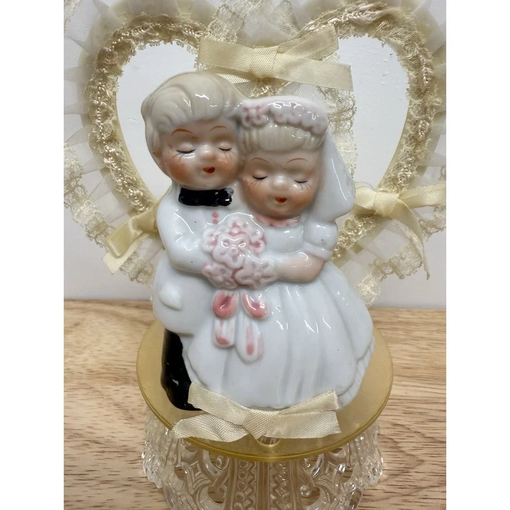 Vintage Mid-Century Modern Wedding Cake Topper Porcelain 1960's Boy & Girl‎ #32